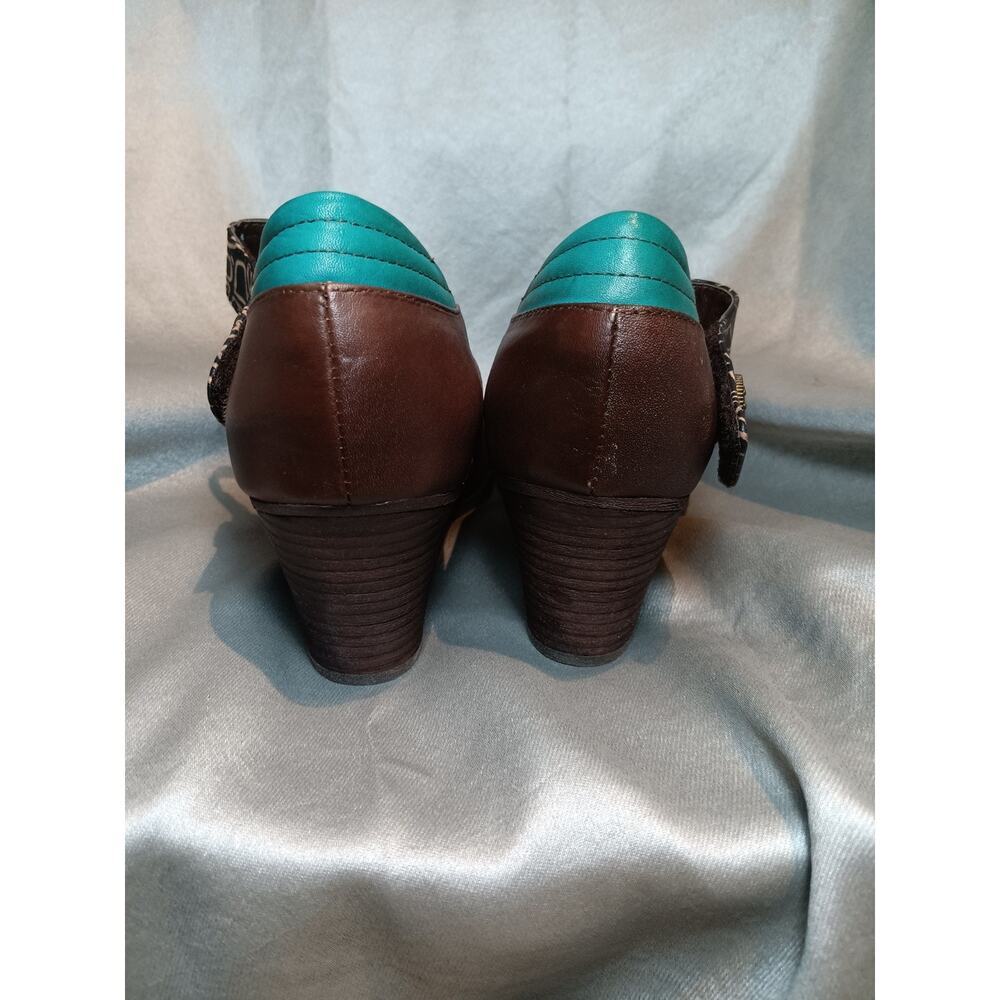 Vtg Mary Jane Corkys Elite Retro Heels 8 NIB Brown Leather Classic Spectator NOS - Picture 6 of 7